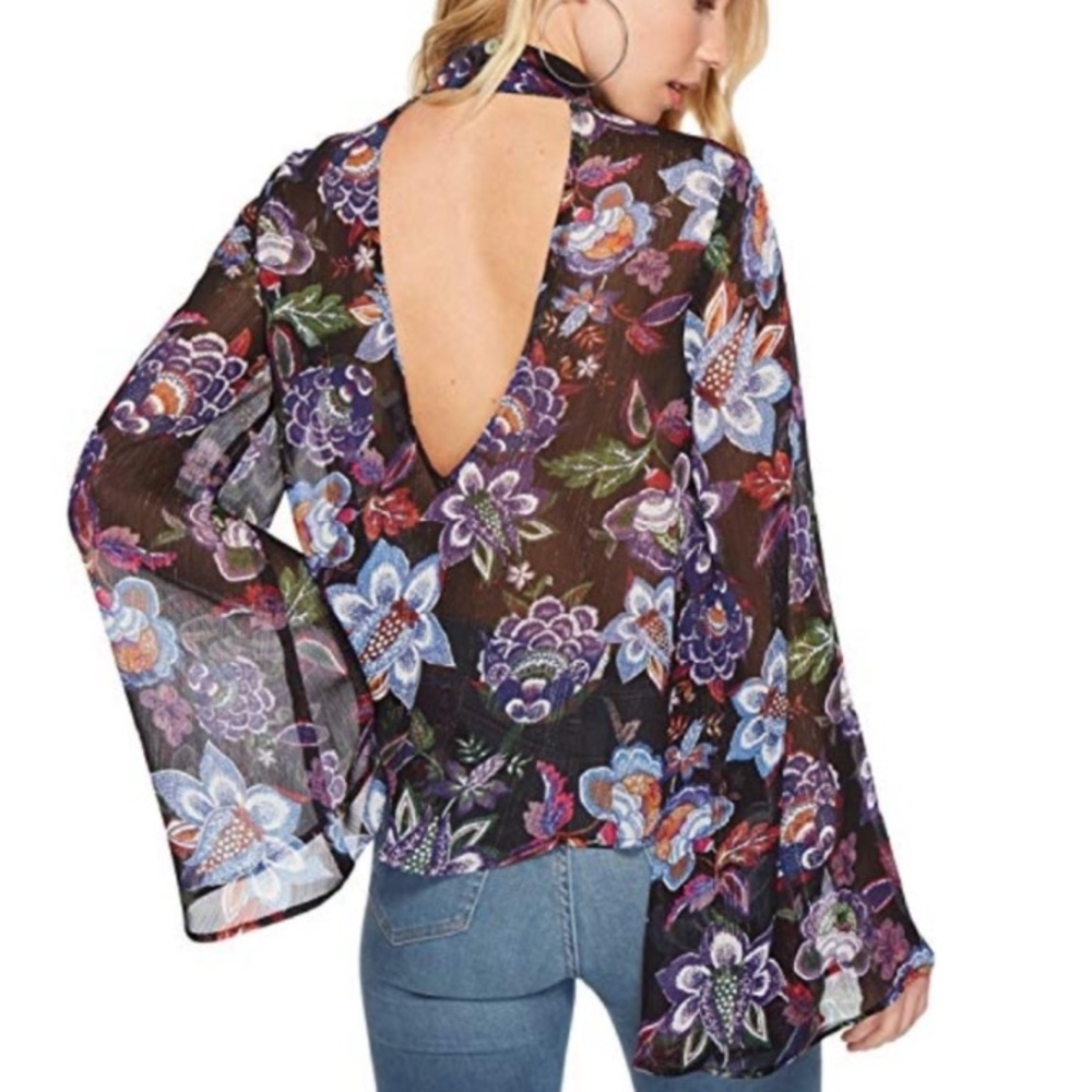Show Me Your Mumu Olsen Top in City Nights Black Floral Choker Blouse NWT